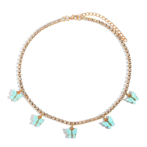 Trendy Cute Iced Out Butterfly Choker Necklaces