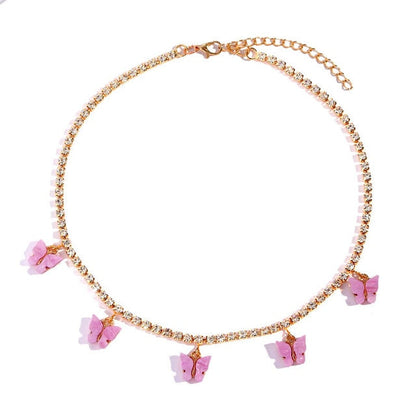 Trendy Cute Iced Out Butterfly Choker Necklaces